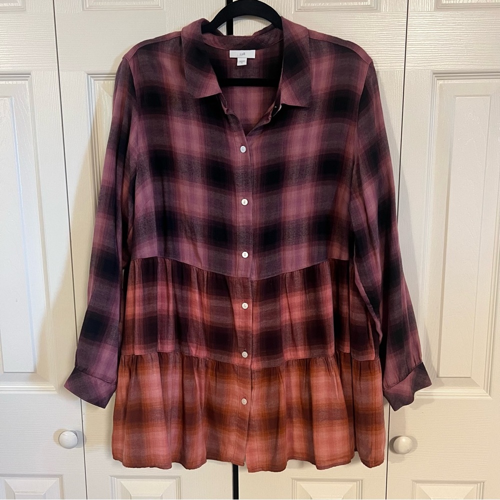 J. Jill Ombre Plaid Long Sleeve Tunic in Purple and Brown